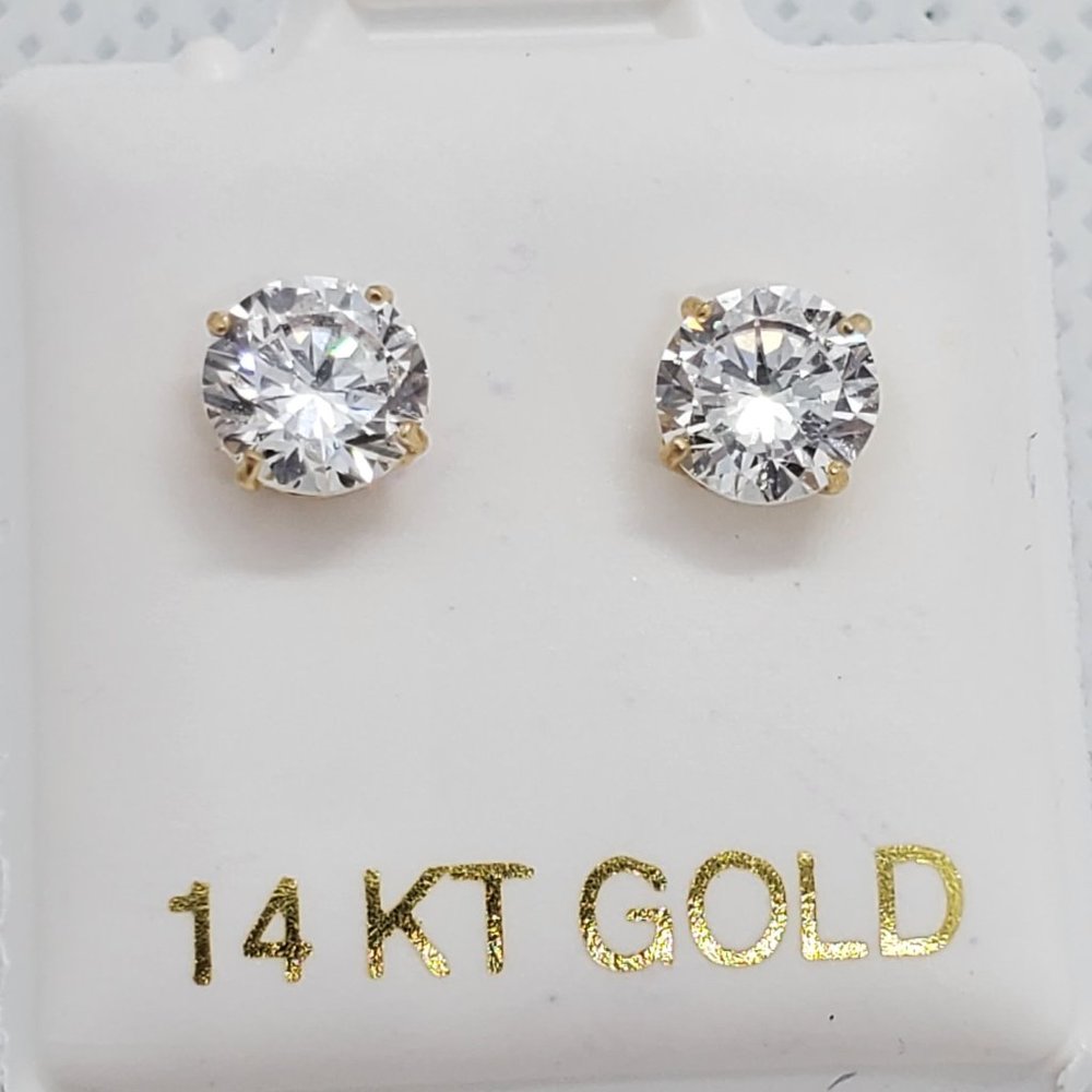 14 KT Italian Gold CZ Round Stud Earrings